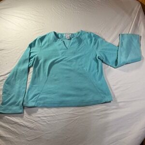 Alexandra Bartlett Intimates Shirt Top Women Medium Blue Fleece Comfy 3/4 Sleeve